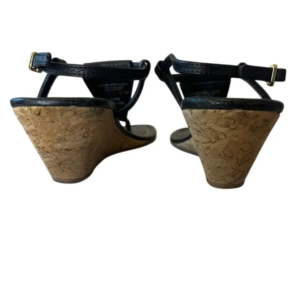Tory Burch‎ Pauline Demi Cork Wedge Sandals Black 8.5